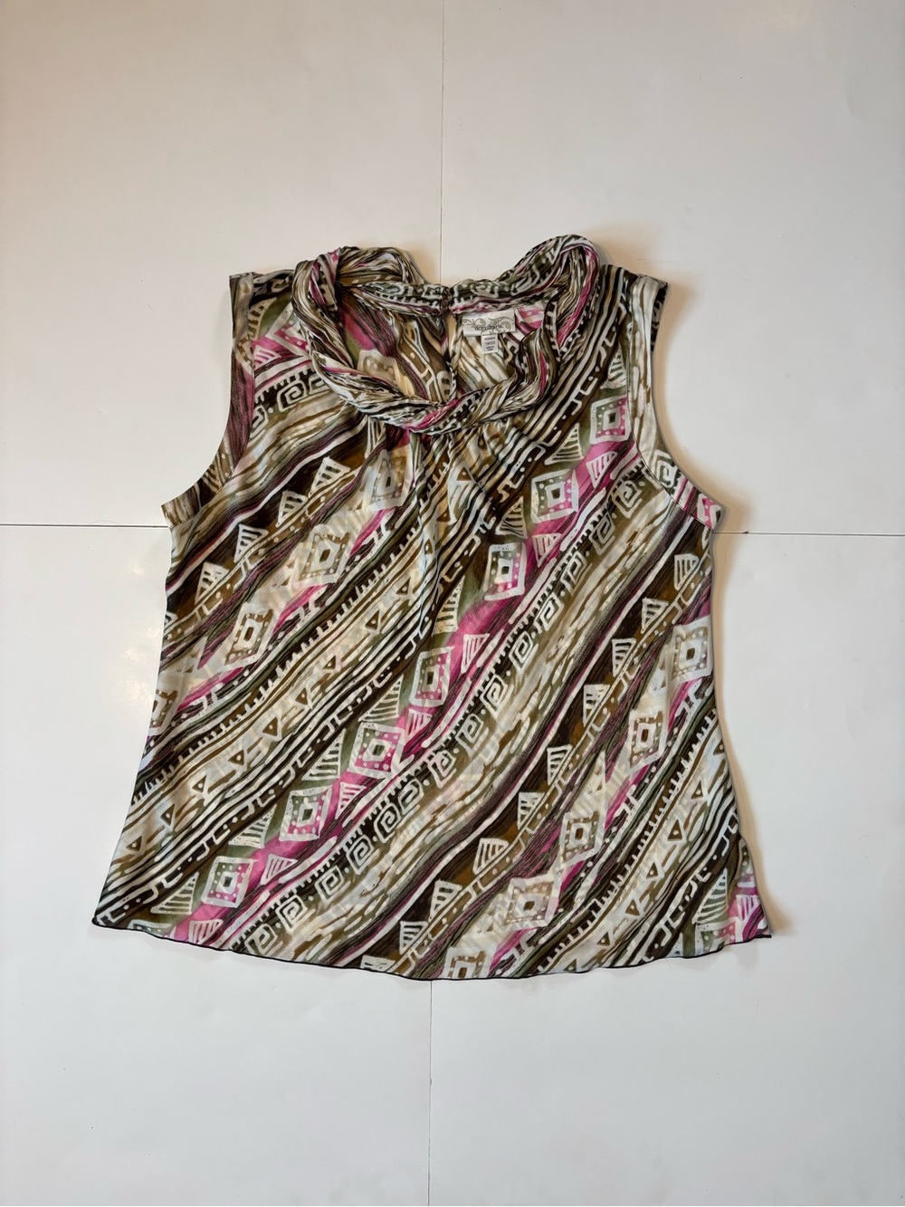 dressbarn Sleeveless Cowl Neck Camisole in Pink, Olive & Cream